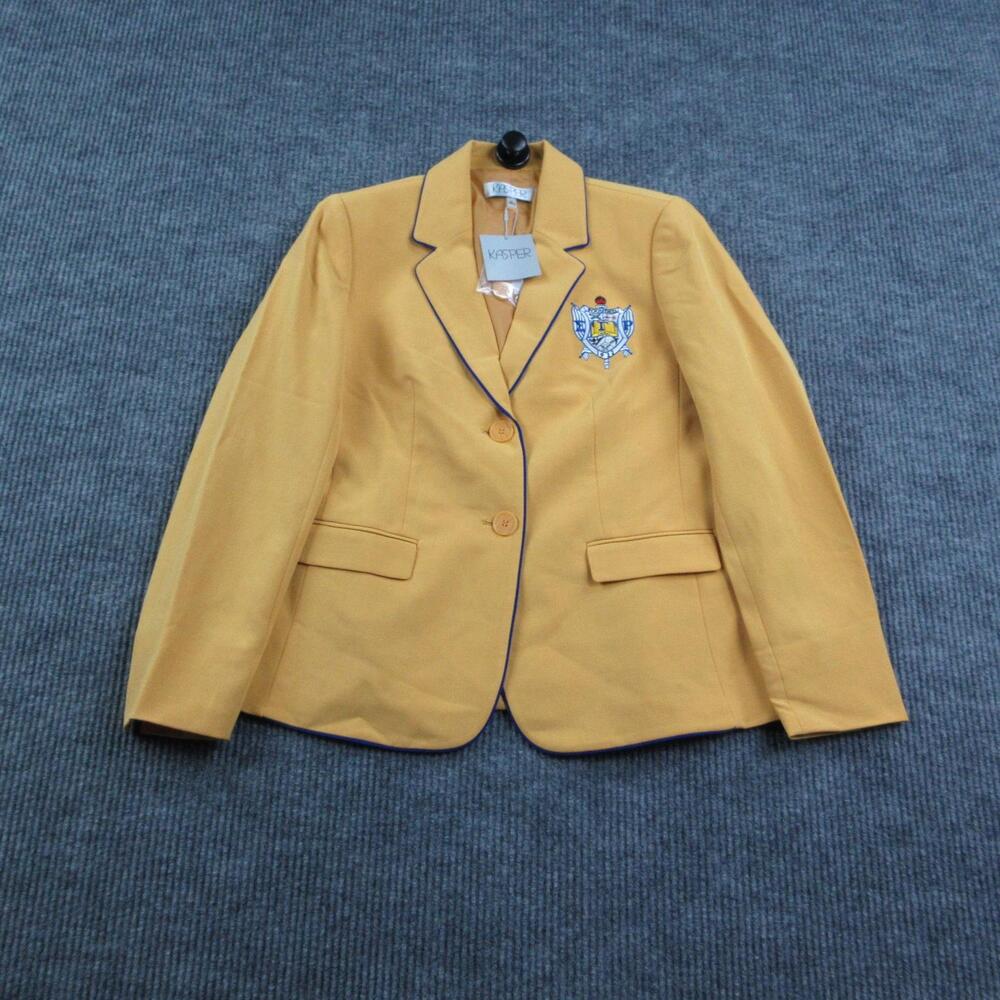 Kasper Blazer Womens M Gold Lined Tailored Two-Button Notch Lapel Crepe NWT